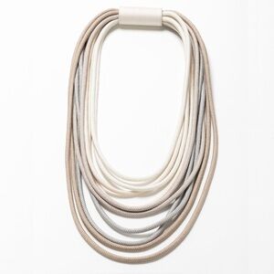 NWOT Lori Weitzner Hapi Woven Braid Waterfall Necklace in Dove Gray Cream Tones